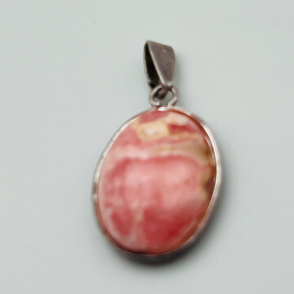 Vintage Pendant Pink Rhodochrosite Cabochon 900 Silver Artisan‎ Charm
